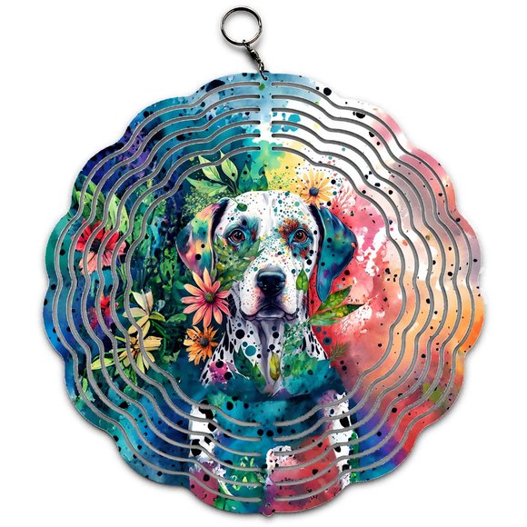 Colorful Dalmatian Dog with Floral Tie-dye Pattern Design Wind Spinner - Picture 1 of 3